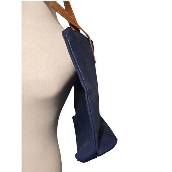 Joy Mangano Womens Navy/Brown Leather Pebbled Large Tote Bag - Picture 6 of 8